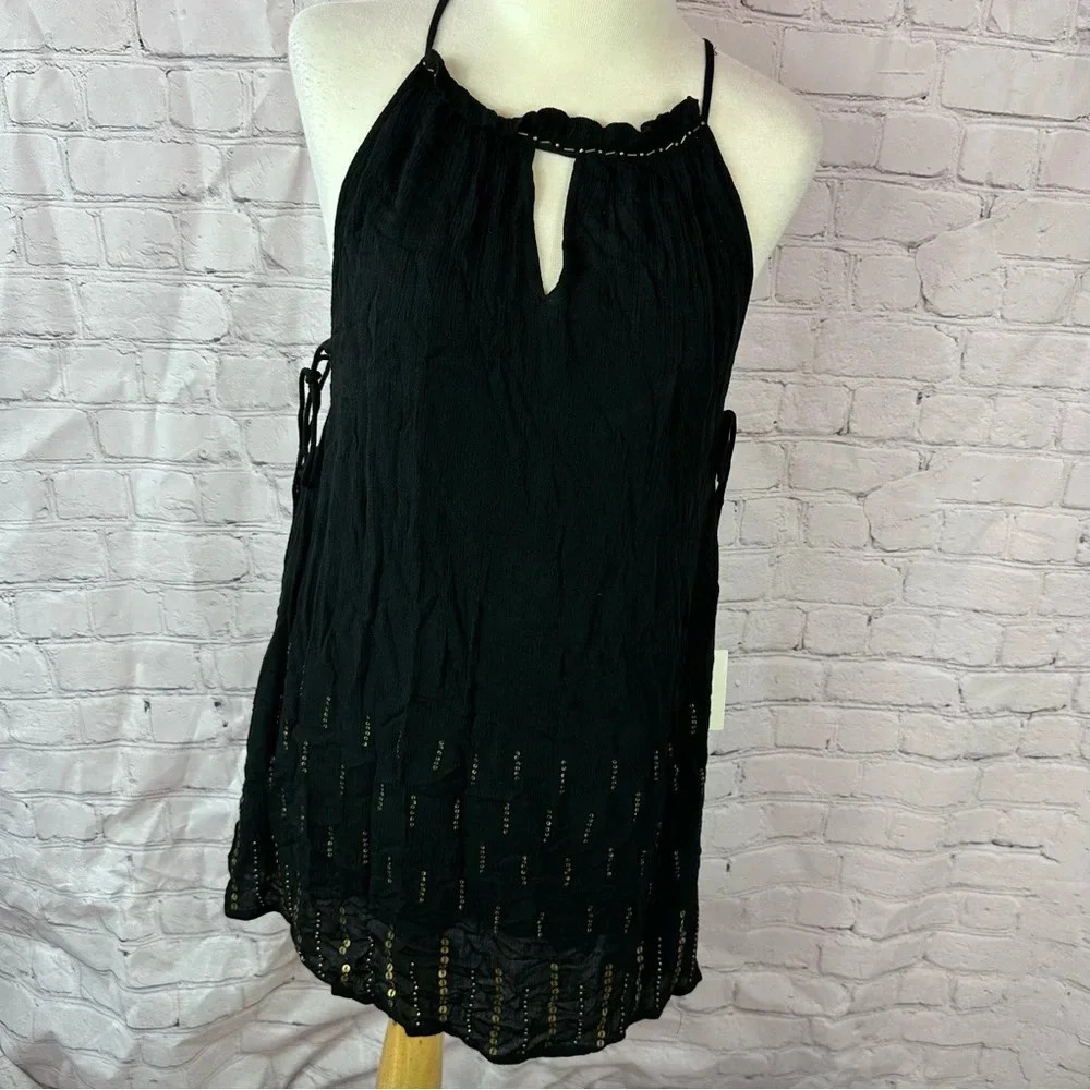 NWT libby story boutique beachwear mini dress coverup sz small corset tie sides